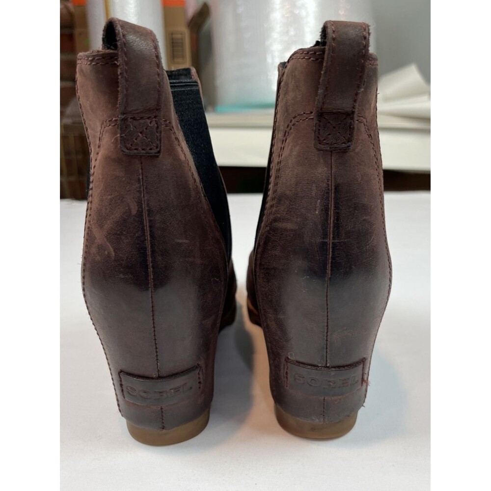 Sorel Women's Lea Wedge Boots Slip-On Waterproof Full Grain Brown Leather 8.5 - Picture 4 of 7